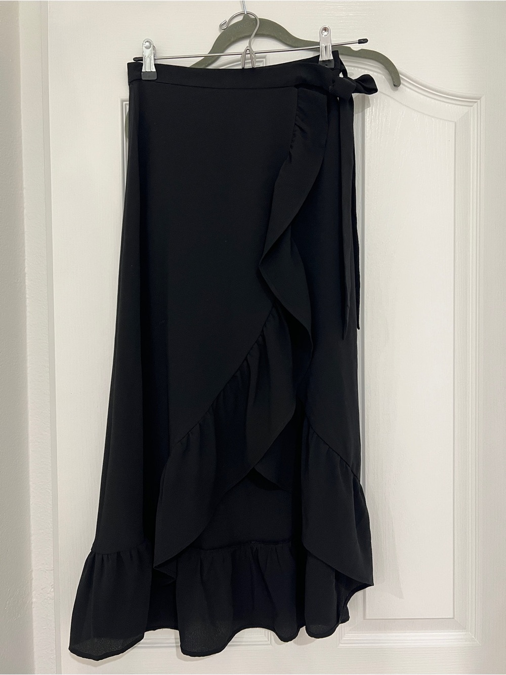 Black Ruffle Wrap Midi Skirt